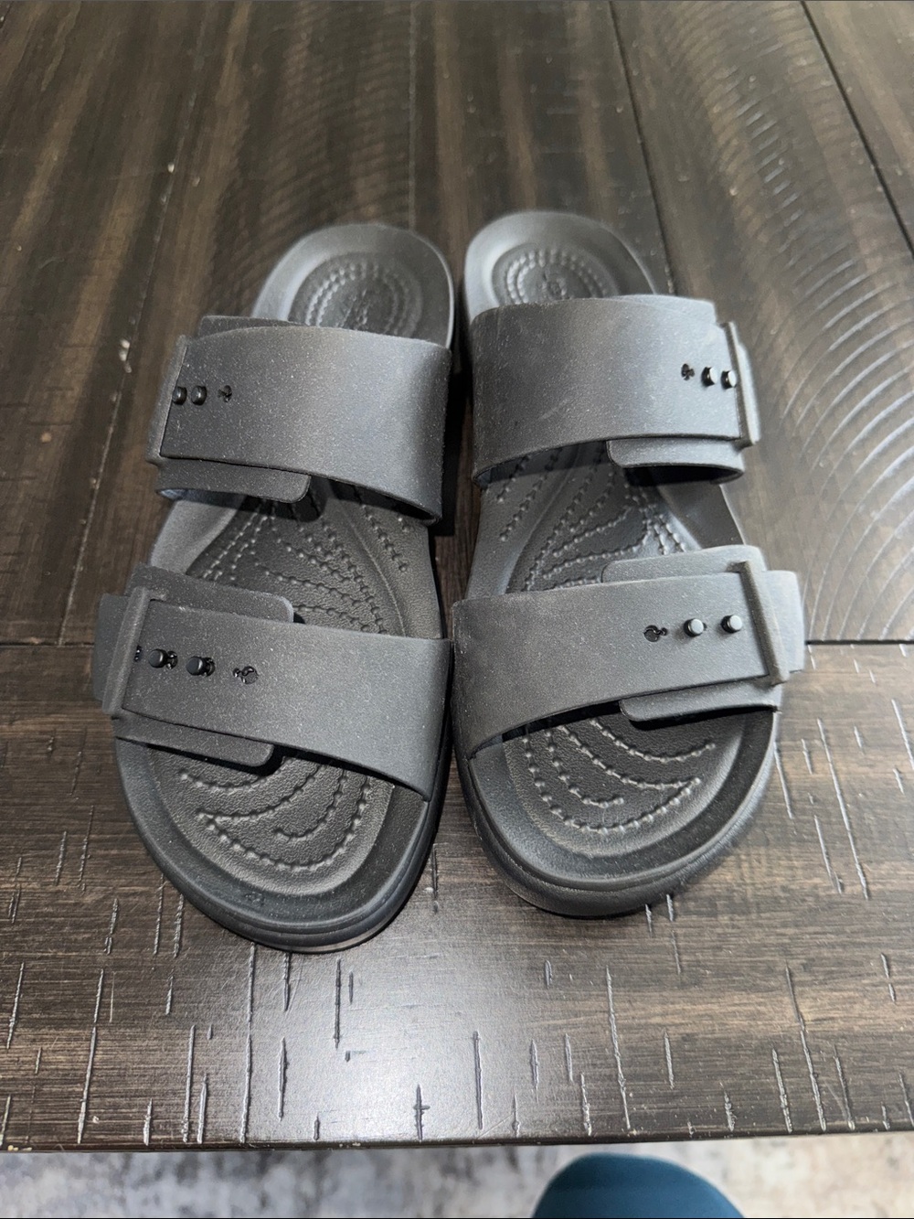 CROCS Women's Brooklyn buckle Black Dual-Strap Slide Sandals
